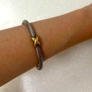 David Yurman 5mm sterling silver and 14k gold X cable bracelet